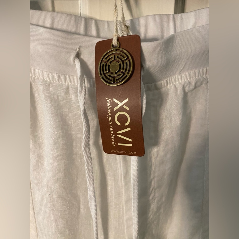 XCVI White Linen Jogger Style Pant with Crochet - Size M